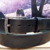 Black Vintage Glazed Leather Belt with 1-1/4" Engraved Silver Buckle