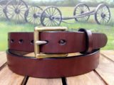 Concealed Carry Leather Gun Belt in Walnut Harness Leather with Solid Brass Roller Bar Buckle