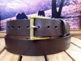 Concealed Carry Leather Gun Belt in Dark Havana Harness Leather with Solid Brass Roller Bar Buckle