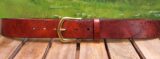 Water Buffalo Vintage Glazed Leather Belt in Red Vintage Glazed with 1-1/2" Natural Brass Buckle