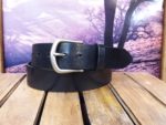 Black Vintage Glazed Leather Belt with Nickle Matte