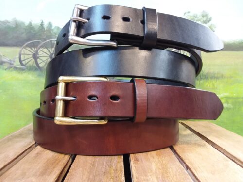 Concealed Carry Leather Gun Belt in Heavy Harness Leather with Roller Bar Buckle