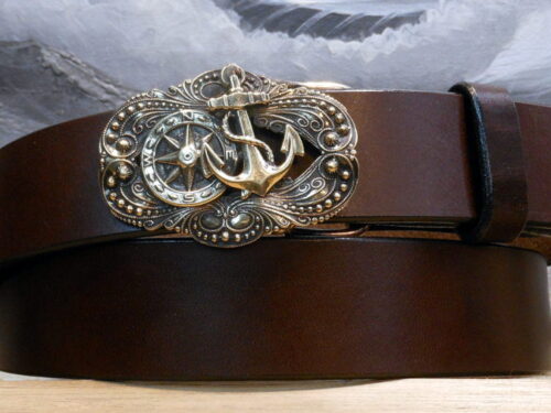 Compass Rose Anchor Leather Belt