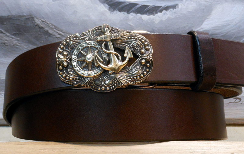Compass Rose Anchor Leather Sailing Belt - Cellar Leather
