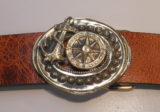 Compass Rose Anchor Beaded Oval Buckle in Solid Brass