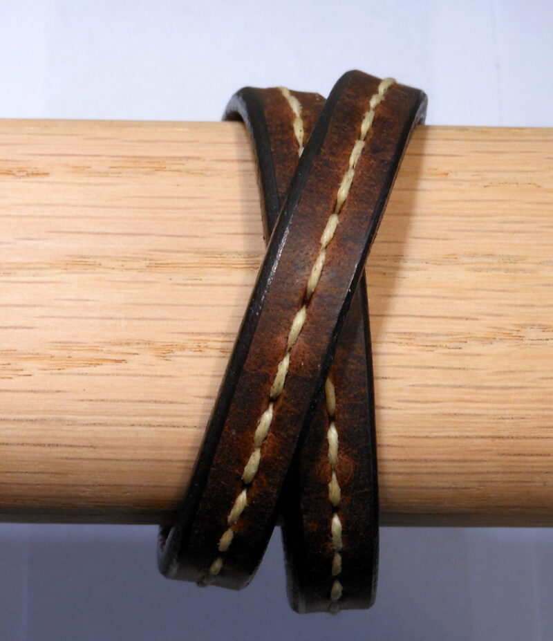 Hand-Laced Double Wristband Leather Cuff in Brown Distressed