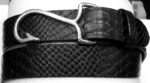 Black Cobra Print Fish Hook Leather Belt with Matte Nickle