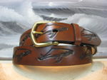 Humpback Whale Embossed Leather Belt in Medium Brown Antique Finish with 1-1/4" Natural Brass Buckle