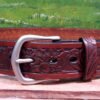 Horse Floral Leather Belt in Medium Brown Antique Finish