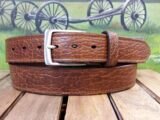 American Bison Leather Belt in Cognac with 1-3/8" Brushed Nickel Silver