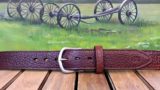 Bison Wide Leather Belt in Peanut with 1-1/2" Nickel Matte Buckle