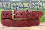 American Bison Leather Belt in Peanut Tucson with 1-3/8" Antique Brass Buckle