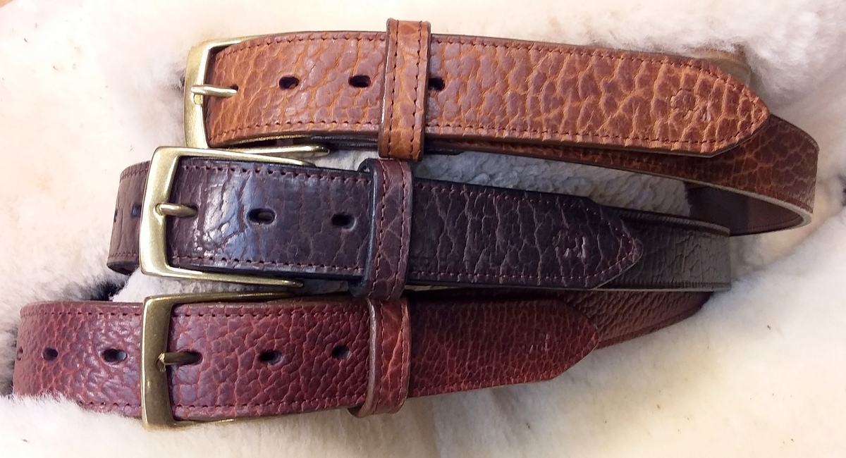 American Bison Leather Belts in Cognac, Chocolate and Peanut 