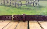 American Bison Leather Belt in Black Cherry with 1-3/8" Antique Brass Buckle