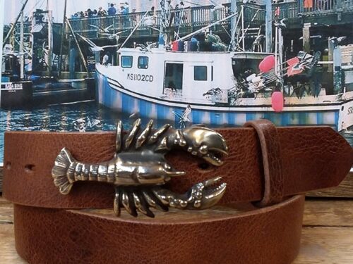 Maine Lobster Leather Belt in Red Bronze and Tan Glazed Leather