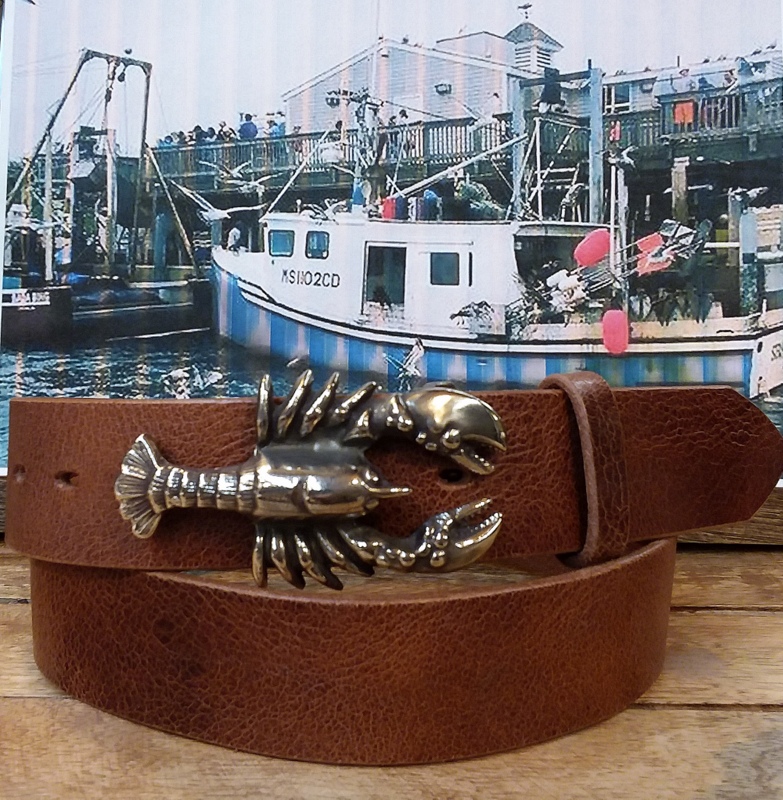 Maine Lobster Leather Belt in Red Bronze and Tan Glazed Leather