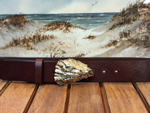 Lieutenant Island Oyster Wellfleet Leather Belt in Cognac Aztec with Solid Brass Buckle