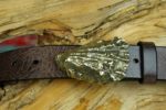 Lieutenant Island Oyster Wellfleet Leather Belt in Solid Brass on Brown Vintage Glazed