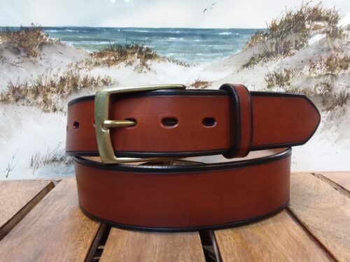 Edge Dye Leather Belt in Tan Antique with 1-3/8" Antique Brass