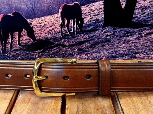 Patriot Hudson Leather Dress Belt in Walnut with 1-1/4" Polished Brass Buckle Patriot Hudson Leather Dress Belt in Walnut with 1-1/4" Polished Brass Buckle