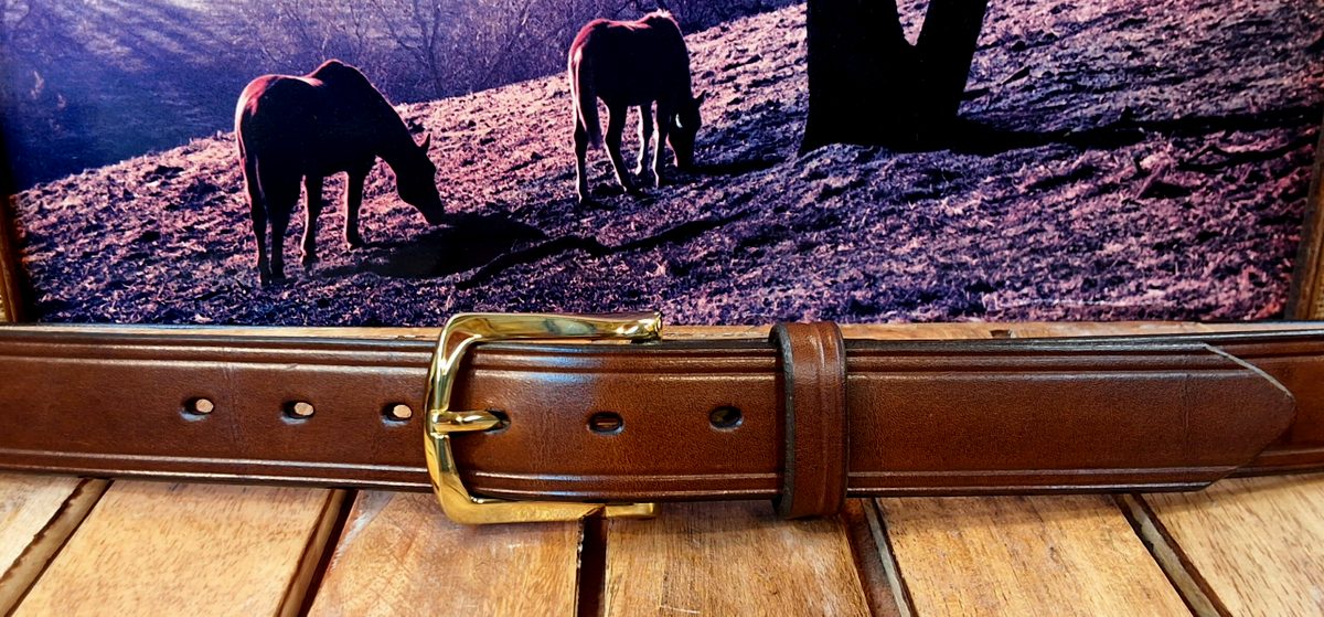 Patriot Hudson Leather Dress Belt in Walnut with 1-1/4" Polished Brass Buckle