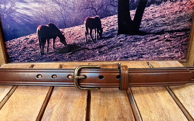 Patriot Hudson Leather Dress Belt in Walnut with 1" Antique Brass Buckle