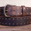 Leather Rivet Belt in Brown Distressed with Antique Brass