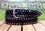Leather Double Rivet Belt in Black Vintage Glazed with 1-1/2" Nickel Matte Buckle and Silver Rivets