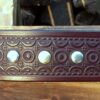 Geometric Embossed Leather Rivet Belt in Mahogany with Brass and Silver Rivets