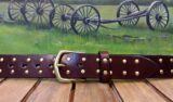 Leather Double Rivet Belt on Walnut Bridle with 1-1/2" Natural Brass Buckle