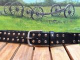 Double Rivet Leather Belt in Black Vintage Glazed with 1-3/4" Nickel Matte Buckle