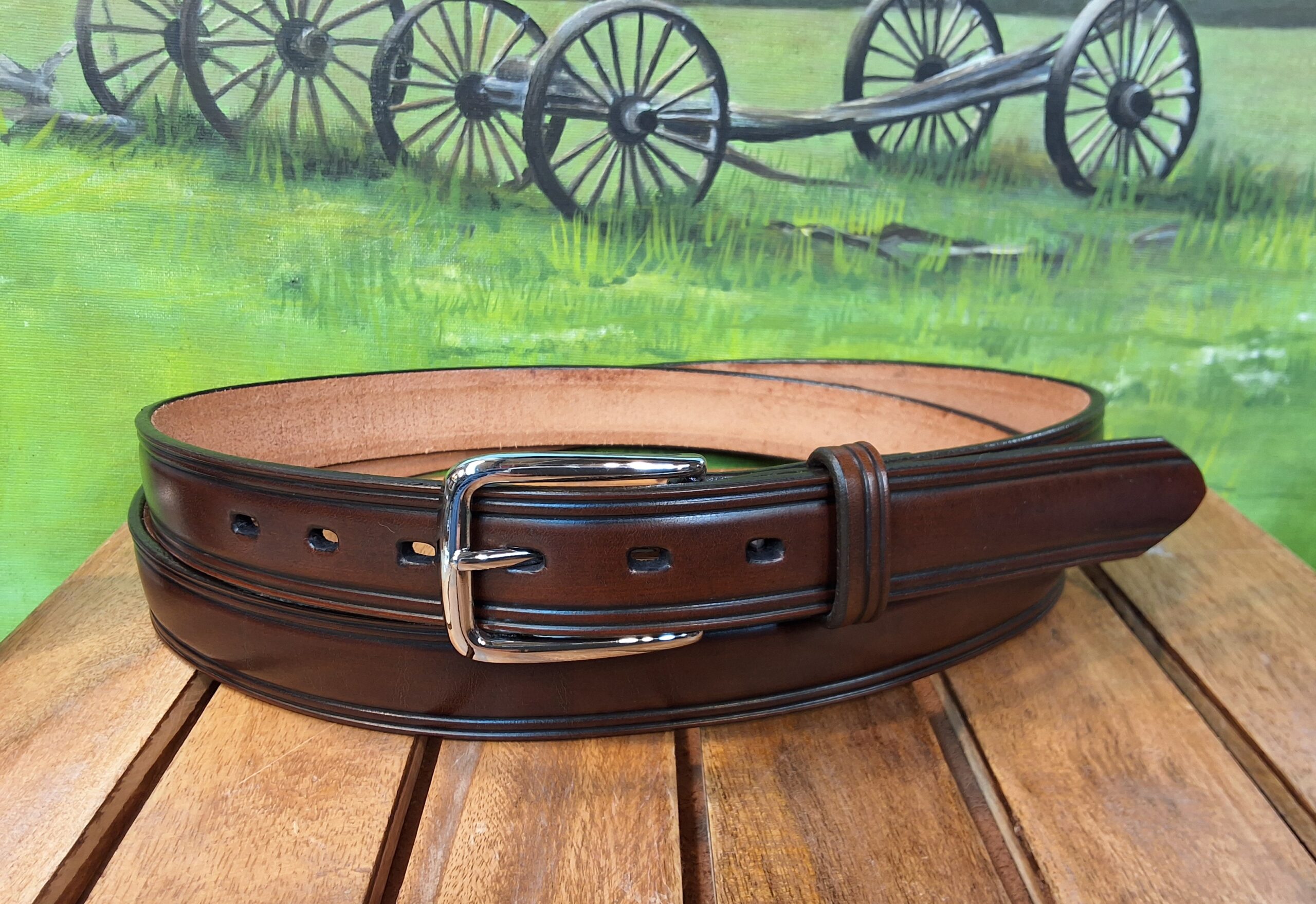 Patriot Hudson Leather Dress Belt in Walnut Brown with 1-1/8" Nickel Silver Buckle