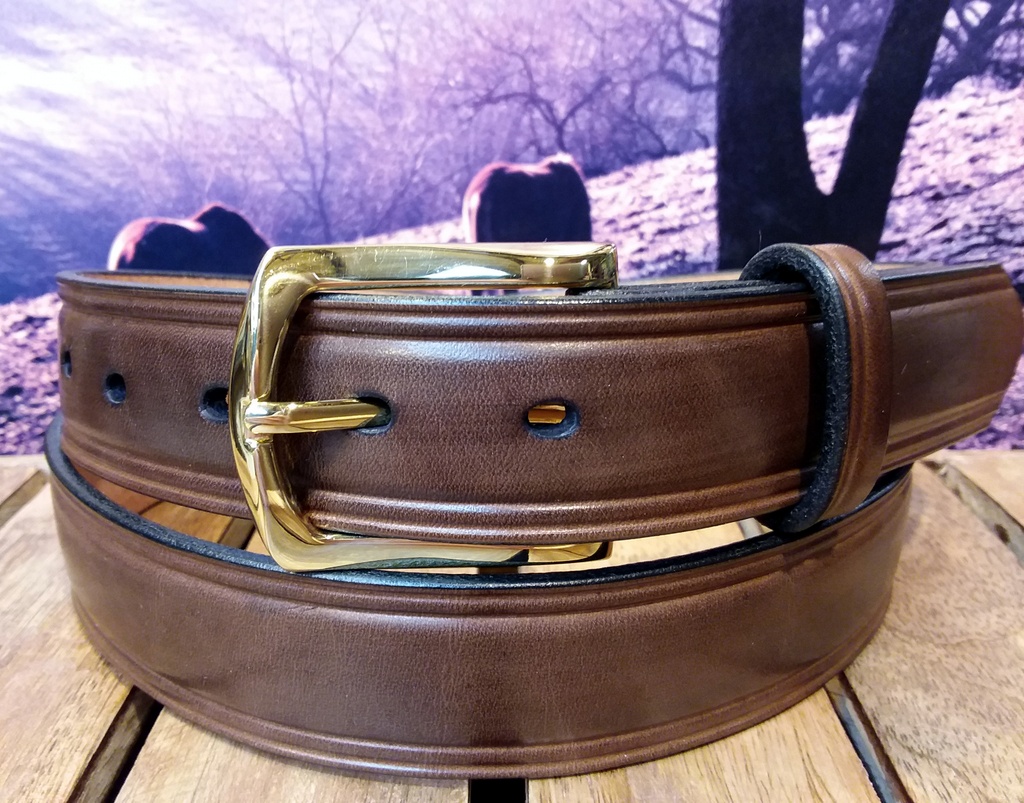 Patriot Hudson Leather Dress Belt in Walnut with 1-1/4" Polished  Brass Buckle