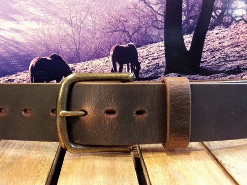 Patriot Wide Brown Distressed Leather Belt in 2" Antique Brass Buckle