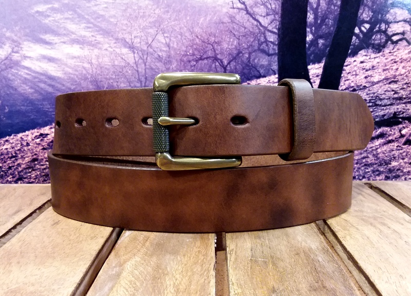 Vintage Brown Leather Belt Fly Fishing Brass Buckle