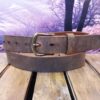 Vintage Distressed Leather Belts Shown in Crazy Horse Tan Distressed with 1-1/4"Antique Brass