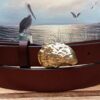 Chesapeake Oyster Shell Leather Belt in Walnut and Solid Brass