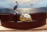 Chesapeake Oyster Shell Leather Belt in Walnut and Solid Brass