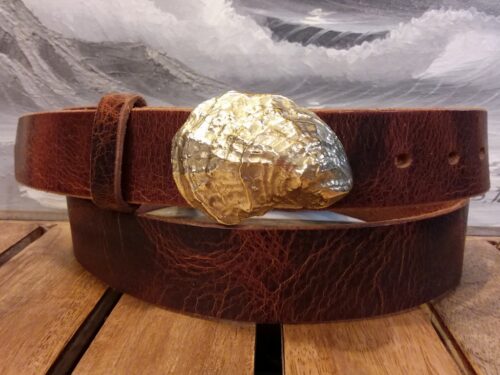 Chesapeake Oyster Shell Leather Belt Solid Brass Buckle