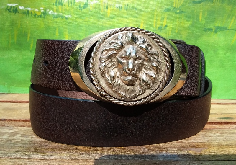 Men's Classic lion head Buckle Handcrafted Genuine Leather Jean Luxury Belt 