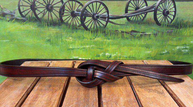 Knotted Snake Leather Tie Belt with Edge Groove in Antique Mahogany Hand Dye