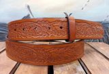 Western Floral Embossed Leather Belt in 1-1/2" Tan Antique Finish