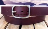 Oiled Leather Belt in Burgundy with 1-1/2" Nickel Matte Center Bar Buckle