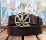 Cannabis Culture Leather Belt in Brown Distressed