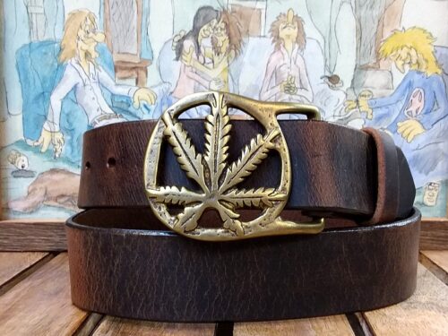 Cannabis Culture Leather Belt in Brown Distressed