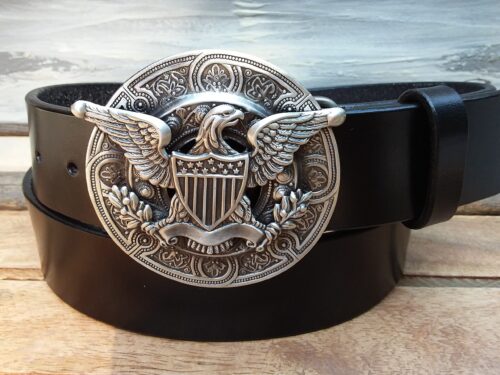 American Eagle Leather Belt in Matte Silver/Black