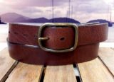 Center Bar Leather Belt in Cognac Aztec with 1-1/2" Antique Brass Buckle