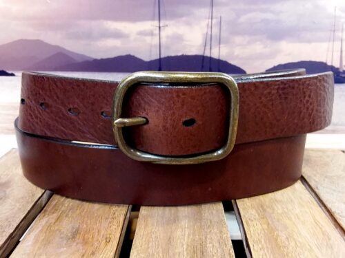 Center Bar Leather Belt in Cognac Aztec with 1-1/2" Antique Brass Buckle