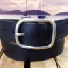 Center Bar Buckle Leather Belt in Black Oiled with Nickel Matte