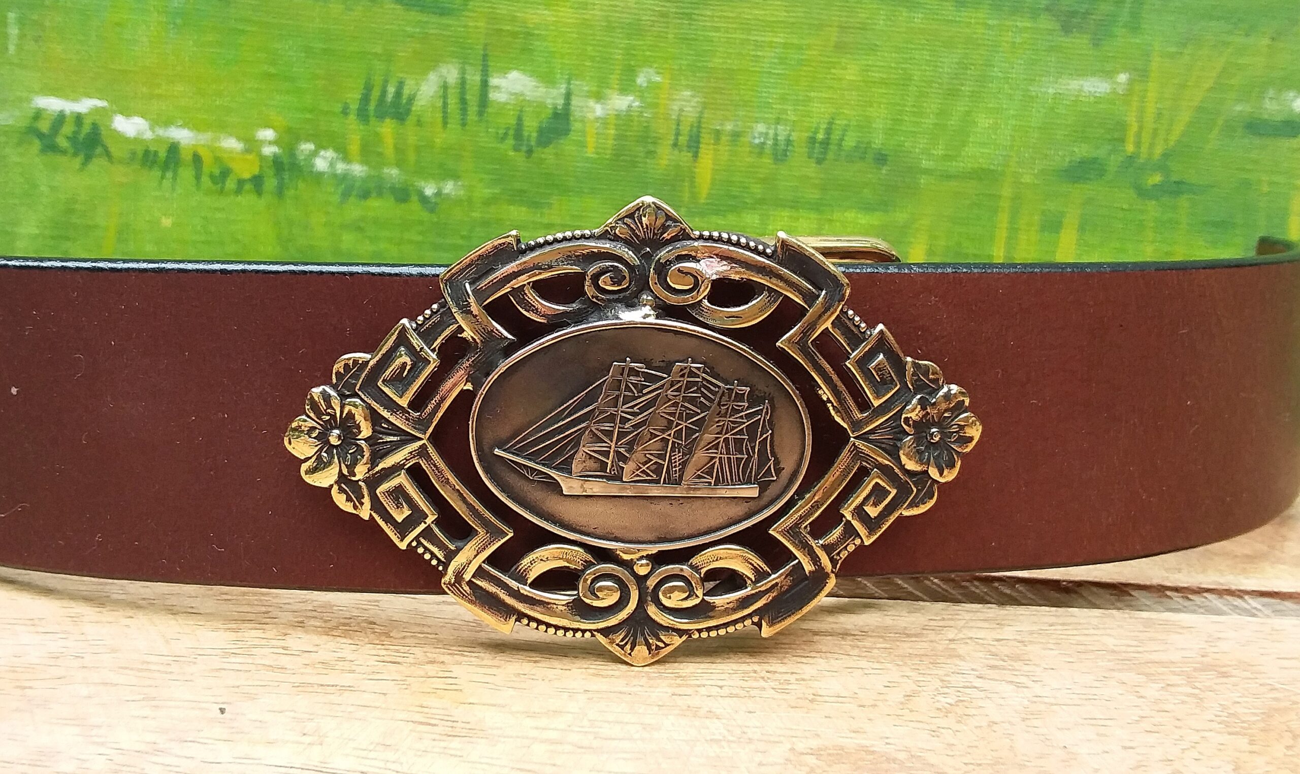 Vintage Buckle, Brass Belt Buckle, Clipper Ship, Solid Brass, Made in USA,  by BTS Company, 1981, Collectible Buckle, Nautical Collectible 